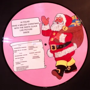 A pink record with santa clause on it