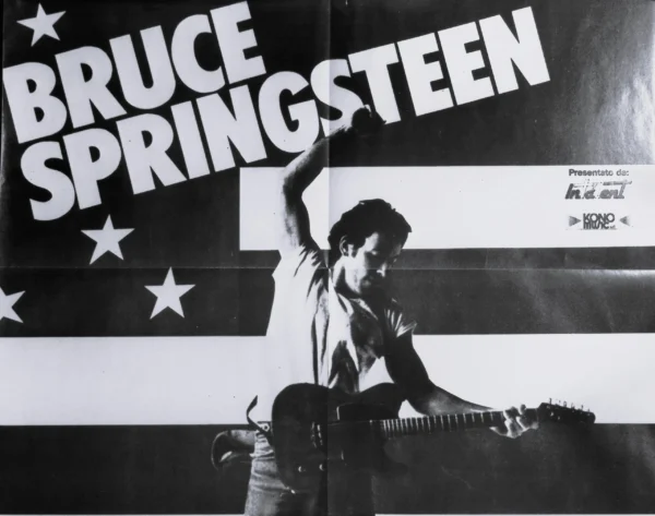 A black and white photo of bruce springsteen
