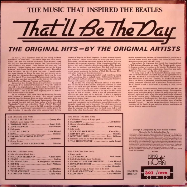 A back cover of the beatles album that 'll be the day.