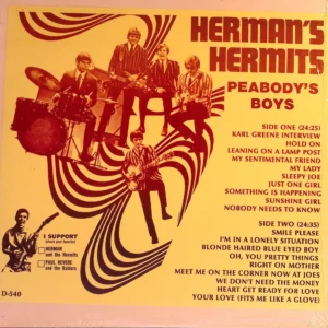 A picture of the back cover of herman 's hermits ' album.