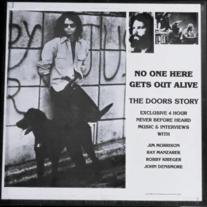 A black and white photo of the doors story