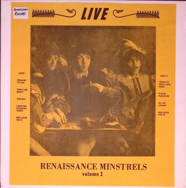A yellow cover of renaissance minstrels, with the words live in black lettering.