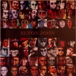 Elton John: A collage of photos.
