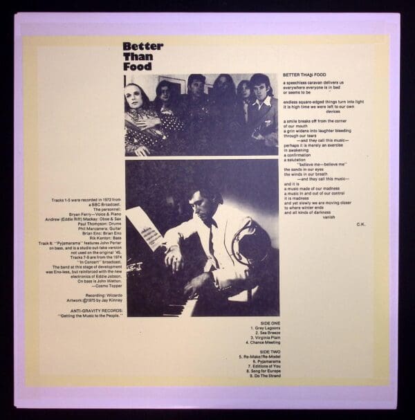 Better Than Food album cover, 1975.