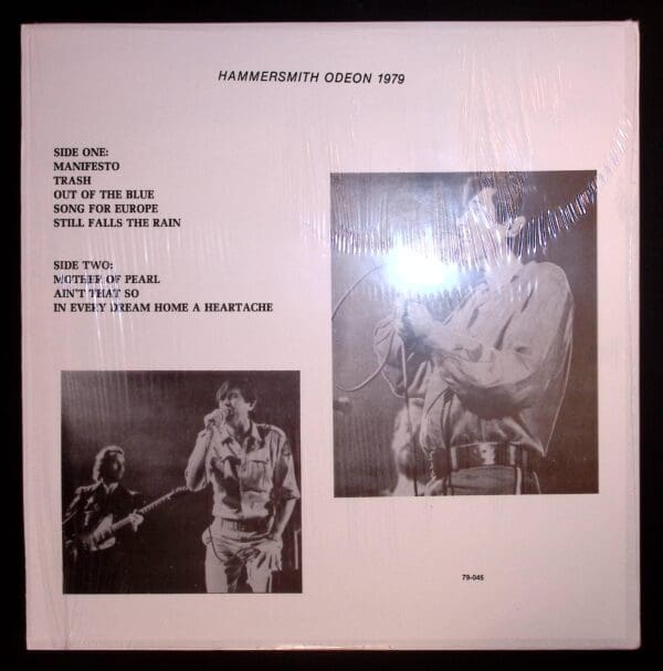 Here's an alt tag for the image: > Hammersmith Odeon 1979 concert album back cover.