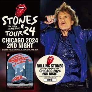 Here's an alt tag for the image in under 8 words: Rolling Stones Chicago 2024 concert poster.
