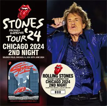 Here's an alt tag for the image in under 8 words: Rolling Stones Chicago 2024 concert poster.