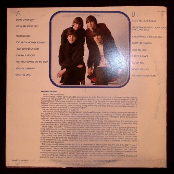 A picture of the back cover of a record.