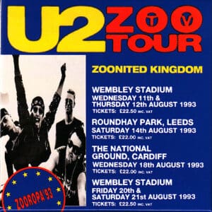 U2 Zoo TV Tour 1993 UK dates poster.