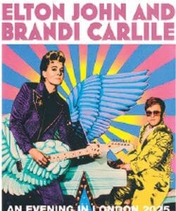 Colorful concert poster with musicians and wings.