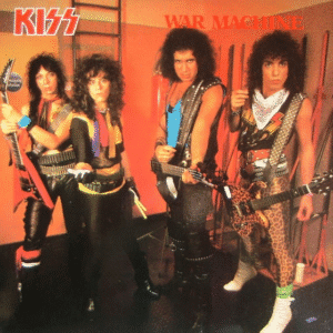 Rock band posing with guitars and costumes.