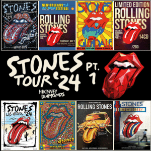 Rolling Stones 2024 tour posters collage.