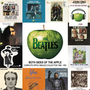 The Beatles album covers collage, green apple.