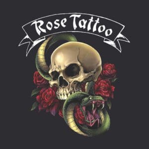 Skull with snake and roses design.