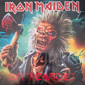 Monster holding axe with fiery background.