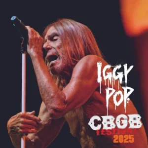 Iggy Pop passionately performing live at CBGB in 2025.