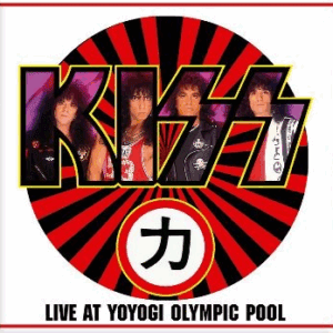 KISS band logo with live show details at Yoyogi Olympic Pool.