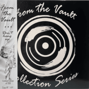 Vintage-style record label design with concentric circles and cursive text.