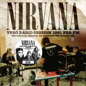 Nirvana recording their 1991 radio session in a studio.