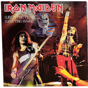 Iron Maiden live performance album cover with band members playing intensely.