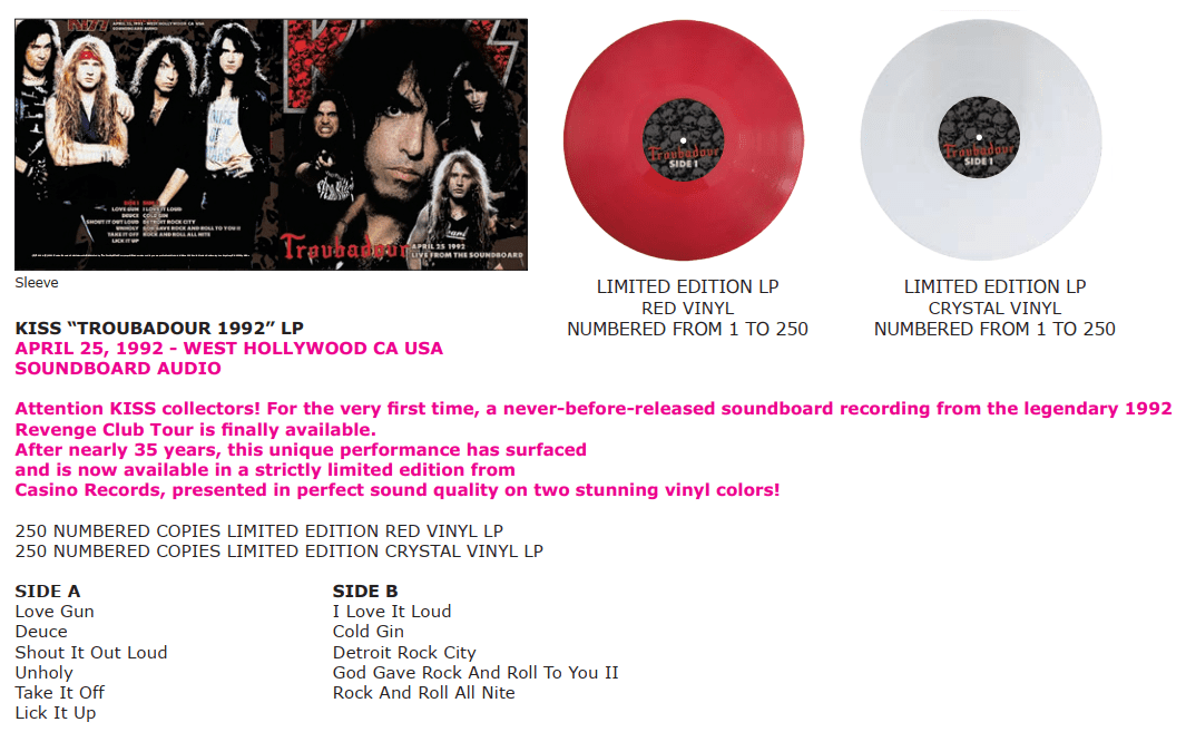 KISS - TROUBADOUR 1992 (LP) - Image 2